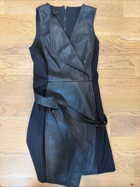 BCBGMaxAzria Black Faux Leather Wrap Mini Dress